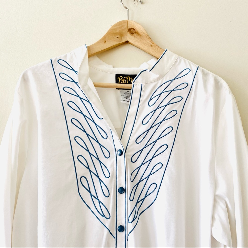 Vintage Bob Mackie white embroidered blouse XL - Picture 2 of 6
